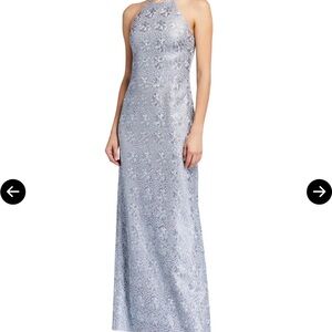 Halston Silver Halter Maxi Dress